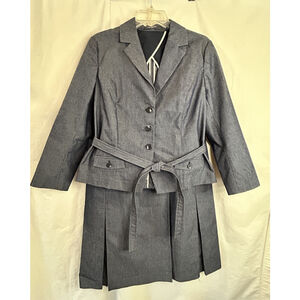 Vtg Liz Claiborne Denim Six Button Skirt Jacket Suit Belt Size 12 Structured